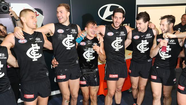 Carlton celebrates another four points. Picture: Alex Coppel