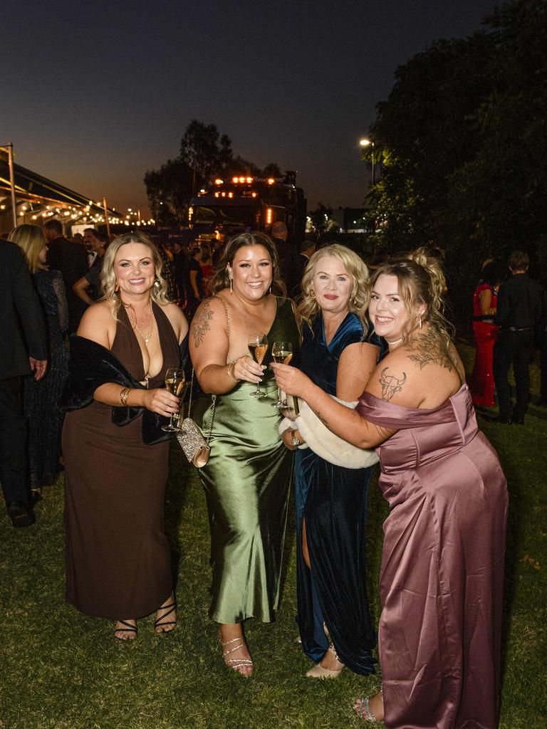 At the LifeFlight Toowoomba Gala are (from left) Julia Anderson, Sara Stenstrom, Julie Neuendorf and Alicia Visagie at The Goods Shed, Saturday, May 24, 2025. Picture: Kevin Farmer