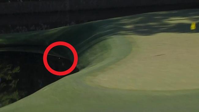 Ludvig Aberg's hole goes into the water on the 11th. Photo: Fox Sports.