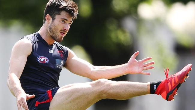 Alex Neal-Bullen brought out the red boots at Demons training.