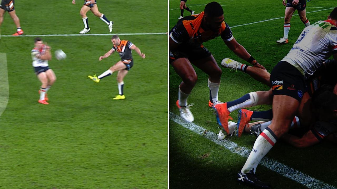 Radley's charge down on Farah; and Manu's foot in touch