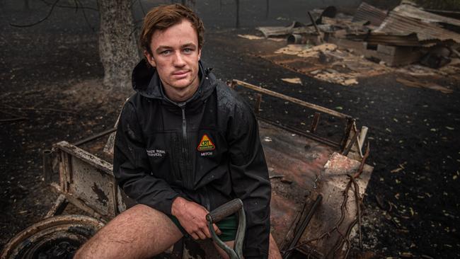 Mitch McLean, 16, is still putting out spotfires on his neighbour’s property. Picture: Jason Edwards