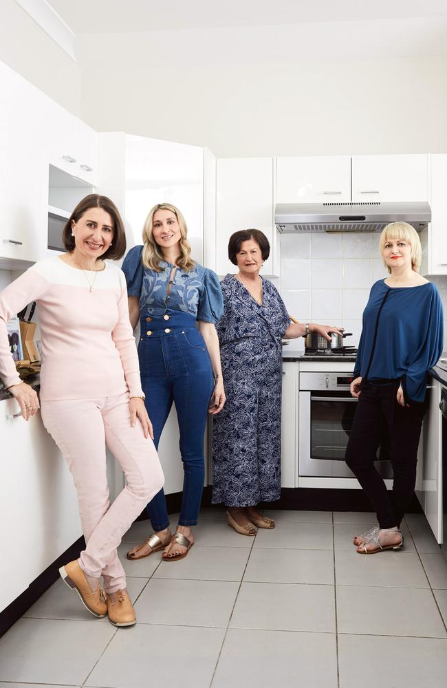 Berejiklian with her sisters, Mary (left) and Rita, and mother Arsha at Gladys' Northbridge home. Picture: Dave Wheeler for Stellar