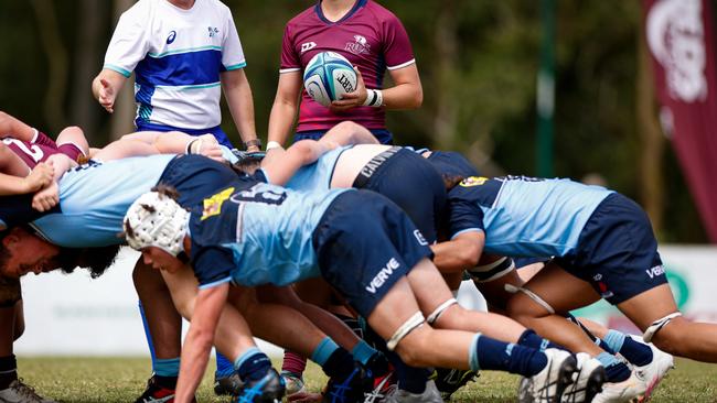 Action in the Gen Blue v Queensland Red U16 rugby championship. Pic: Kev Nagle