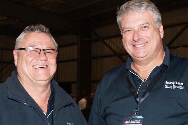 Greg Oates from Gold Coast and Cam Ewart from Victoria at the QME Mackay 2022 Opening Party in conjunction with Queensland Resources Council sponsored by Hastings Deering. Picture: Michaela Harlow