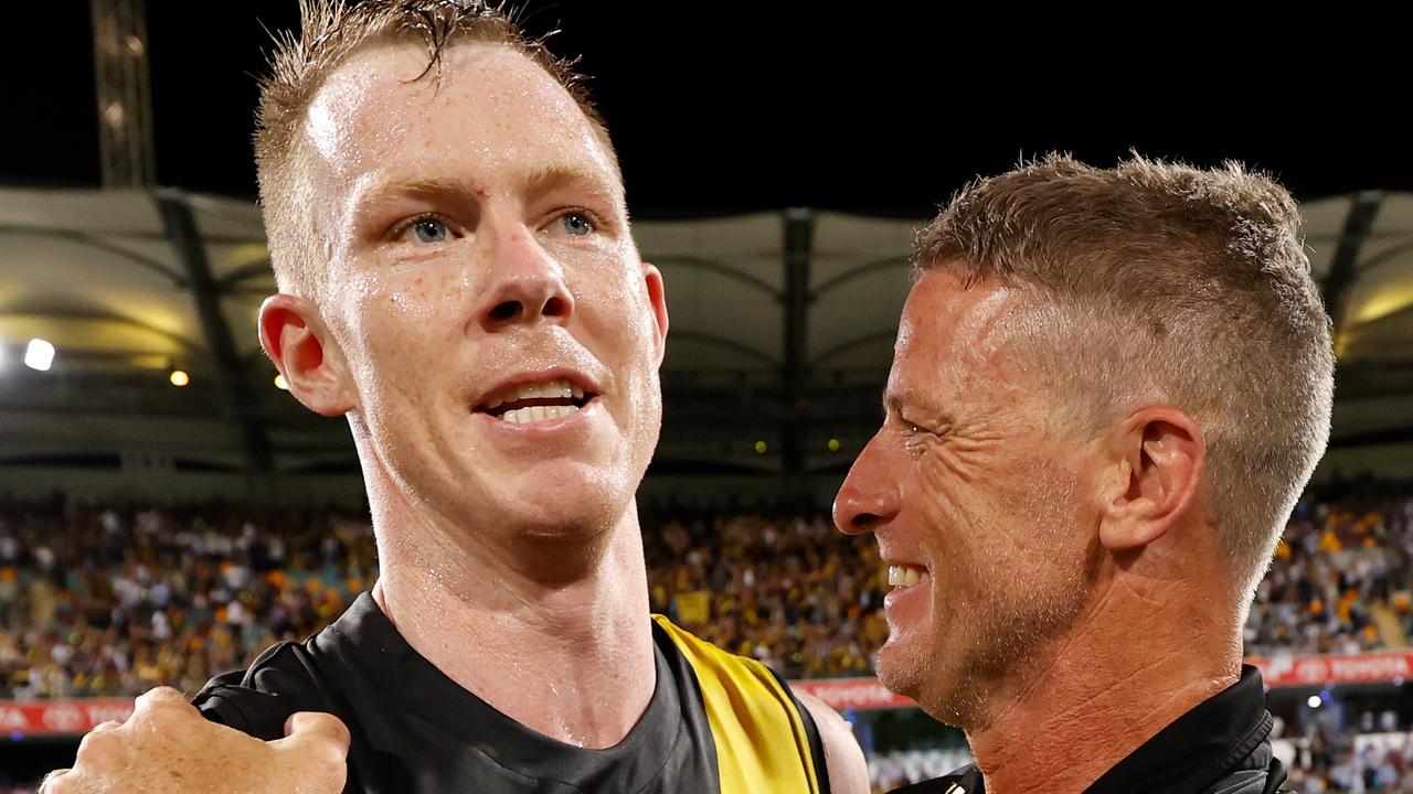 Jack Riewoldt and Damien Hardwick after the 2020 Grand Final. Picture: Getty Images