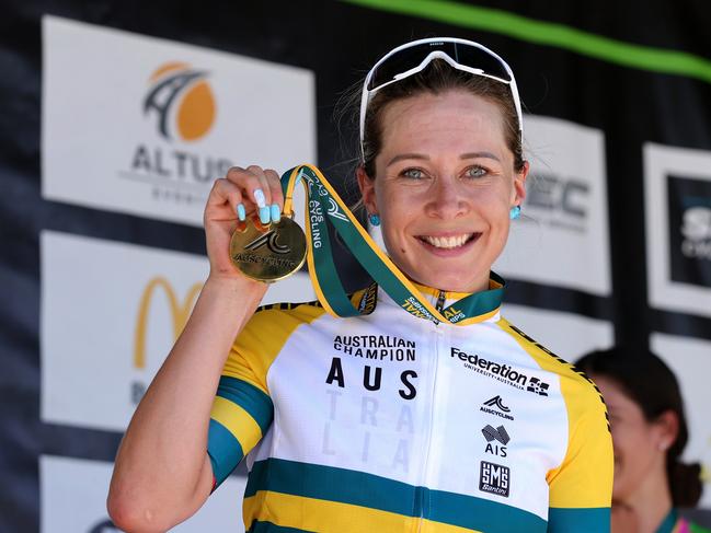 Nicole Frain after winning the national road championship in 2022. (Photo by Con Chronis/Getty Images)