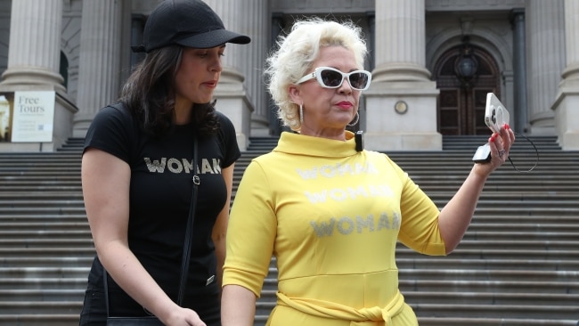Ms Deeming and UK far right activist Kellie Jay Keen (in yellow) both spoke at the anti-trans rally. Picture: NCA NewsWire / David Crosling