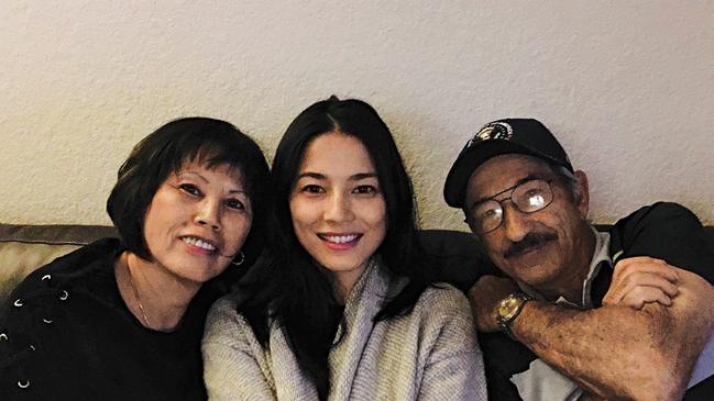 Jessica Gomes with her parents, Pey Yuen Wong and Jose, in Perth in 2017. (Picture: Supplied)