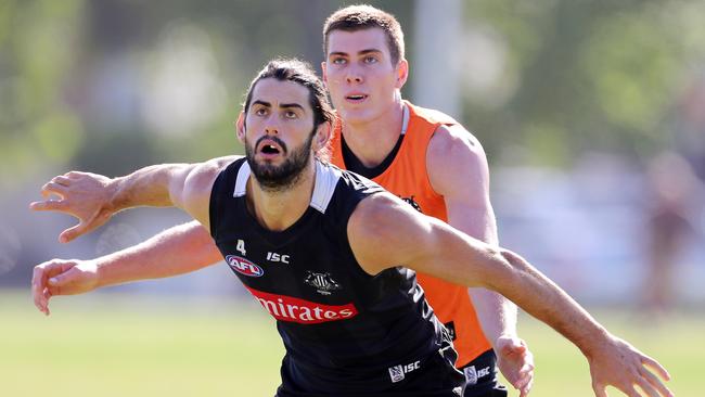 Brodie Grundy and Mason Cox are likely to share ruck duties at Collingwood this season. Picture: Michael Klein