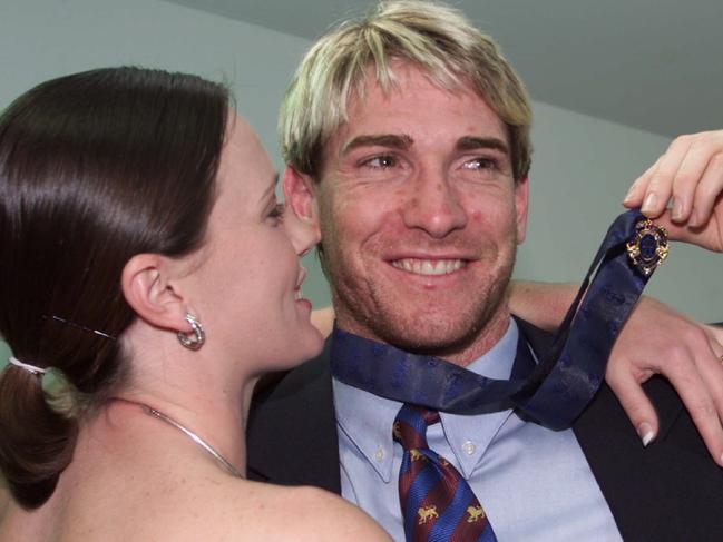 24/09/2001. 2001 Brownlow Medal. Jason Akermanis, winner of the Brownlow medal, with fiancee Megan Legge. Digital image.