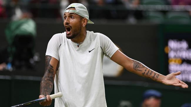 Kyrgios had a running battle with match officials through the contest. Picture: AFP