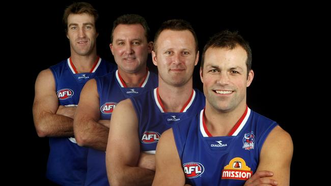 Scott West, Chris Grant and Brad Johnson, pictured with club great Doug Hawkins, make up three of the top-four Western Bulldogs of the modern era.