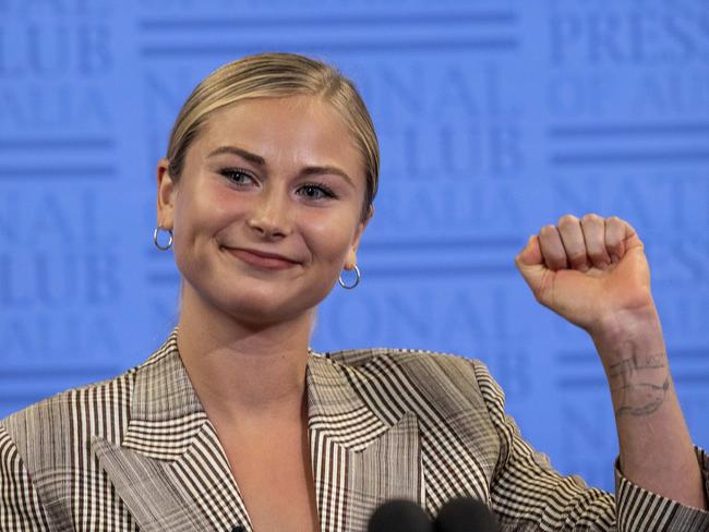 Australian of the Year 2021 Grace Tame at the National Press Club in Canberra. Picture: Gary Ramage