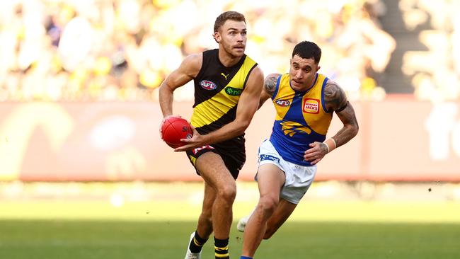 The Tigers held on in a blistering finish. (Photo by Morgan Hancock/AFL Photos/via Getty Images)