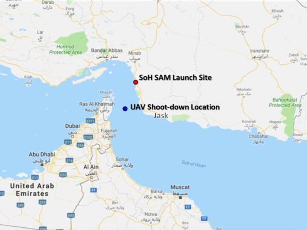 A map provided by the Pentagon showing the site where the drone was shot down. Picture: Pentagon