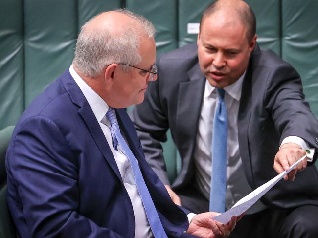 Josh Frydenberg with Scott Morrison. Picture: Getty Images.