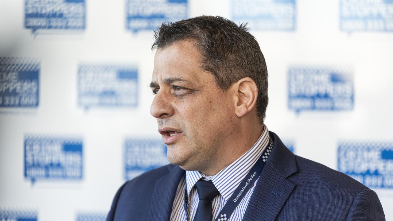 Detective Superintendent George Marchesini addresses media in relation to the suspicious death of Upper Lockyer woman Frances Crawford, Friday, August 2, 2024. Picture: Kevin Farmer