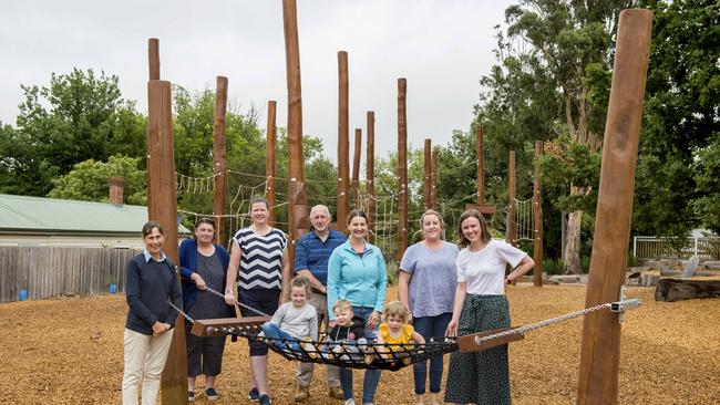 Climbing fun: Jenny Stillman, Jo Cooper, Sue Hayes, Geoff Neil, Johanna Nadzielski, Zara Hermann, Trish Baddeley with Holly Briffa, 5, Axel Nadzielsk and Orla Baddeley, both 2. Picture: Zoe Phillips