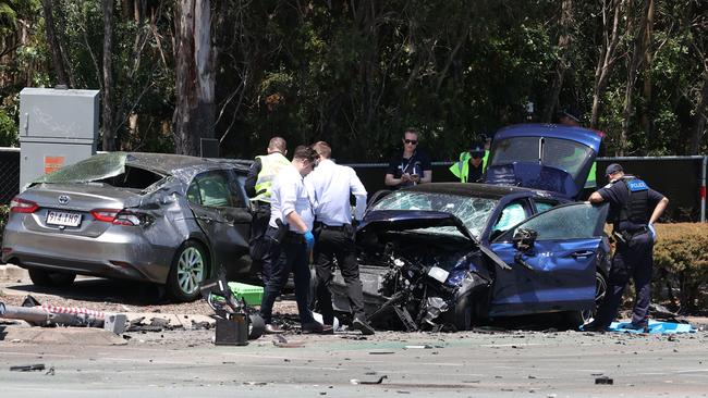 Scene of a fatal crash at the intersection of Castle Hill Drive and Dohles Rocks road at Murrumba Downs on Thursday. Picture: Lachie Millard