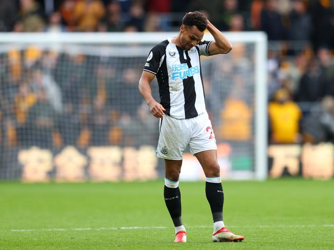 WOLVERHAMPTON, ENGLAND - OCTOBER 02: Jacob Murphy of Newcastle United looks dejected following defeat in the Premier League match between Wolverhampton Wanderers and Newcastle United at Molineux on October 02, 2021 in Wolverhampton, England. (Photo by Catherine Ivill/Getty Images)