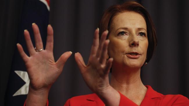 Then-prime minister Julia Gillard speaking to the media in 2012 regarding her time at Slater + Gordon.