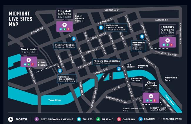 Map of live fireworks sites at midnight on New Year’s Eve.