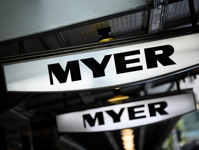 Singage at a Myer store in Sydney, Sunday, March 29, 2020. Retail giant Myer will close all of its stores and stand down about 10,000 staff without pay in the wake of the coronavirus pandemic. (AAP Image/Joel Carrett) NO ARCHIVING