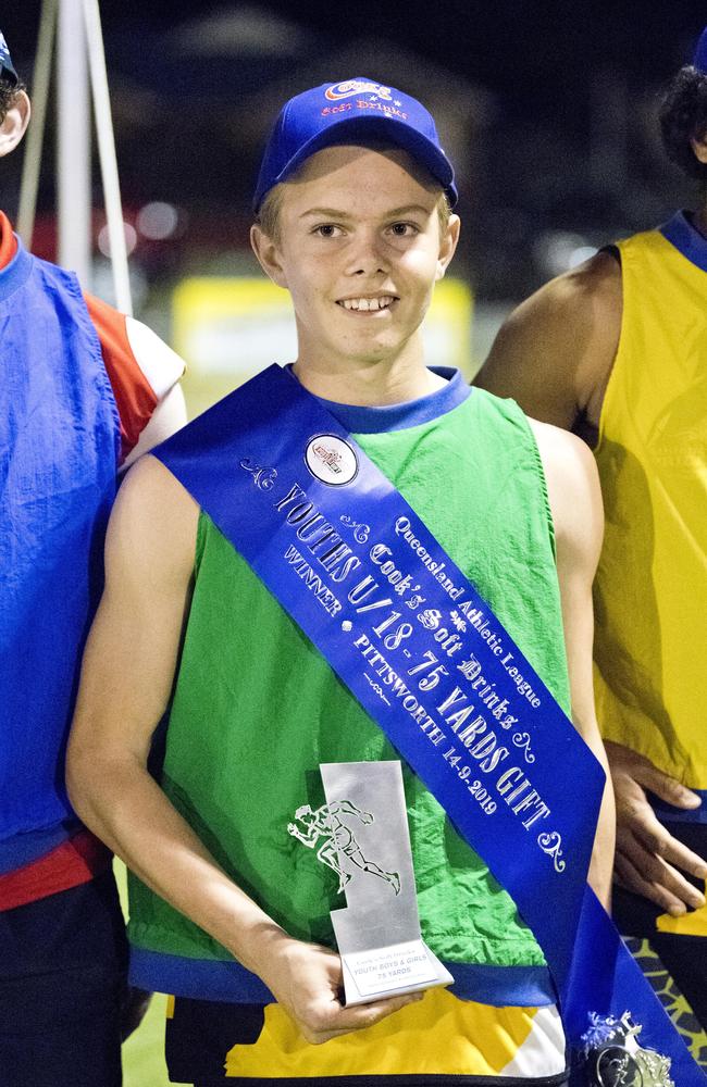 Will Kruger wins the Youths 75 yards final. Arthur Postle Gift at Pittsworth. Saturday, 14th Sep, 2019.