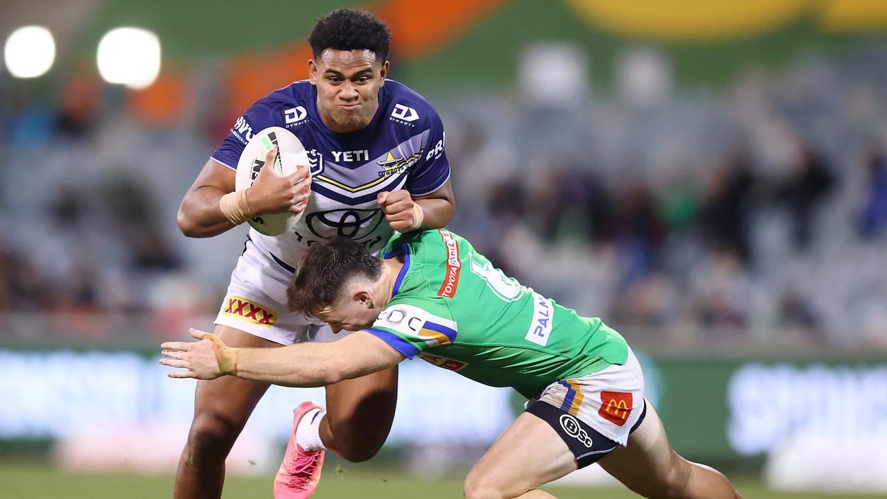 Viliami Vailea of the Cowboys in action during the round 15 NRL match between Canberra Raiders and North Queensland Cowboys at GIO Stadium, on June 14, 2024, in Canberra, Australia. (Photo by Mark Nolan/Getty Images)