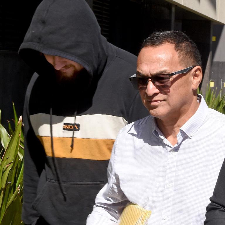 Ryan Dawson Taurima (left) and Dion Kingi Paul leave Brisbane Magistrates Court on Monday. Picture: John Gass/NCA NewsWire