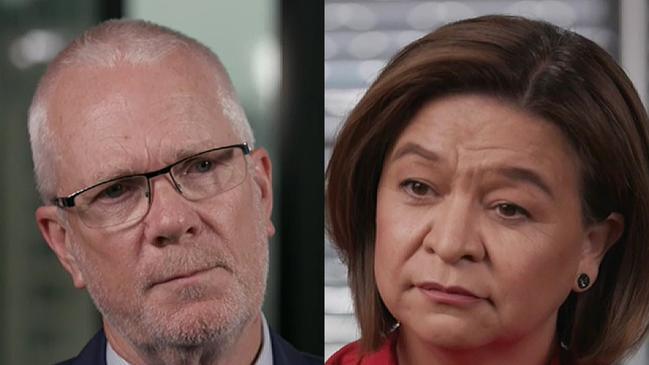 A composite screenshot obtained Monday, November 12, 2018 of former ABC chairman Justin Milne (left) and former ABC managing director Michelle Guthrie during interviews with Four Corners journalist Sarah Ferguson. Guthrie and Milne have given their behind-the-scenes take on her controversial sacking from the national broadcaster. (AAP Image/ABC, Four Corners) NO ARCHIVING, NO ARCHIVING AAP IMAGE BEYOND 48 HOUR NEWS USAGE