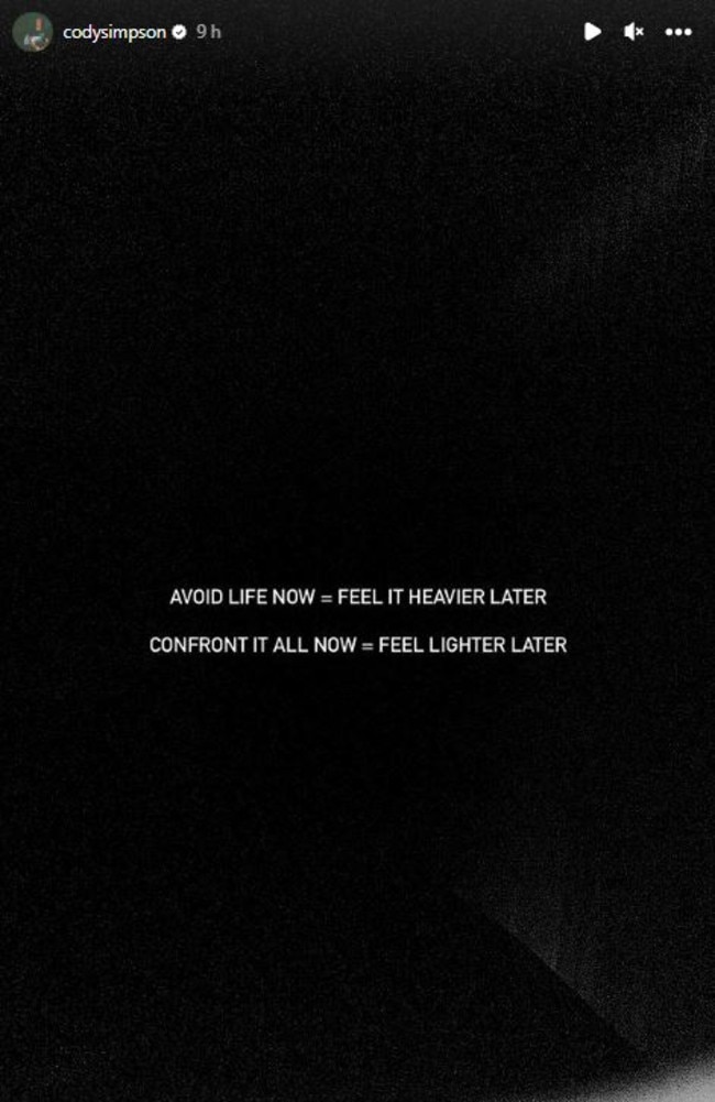 Cody Simpson posts cryptic message on his Instagram stories. Photo: Instagram/@codysimpson