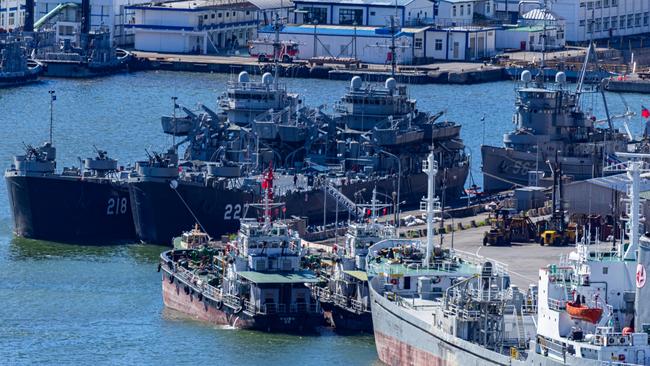 Navy warships seen anchored at a Taiwan harbour on August 7 after Nancy Pelosi’s visit. Picture: Annabelle Chih/Getty Images