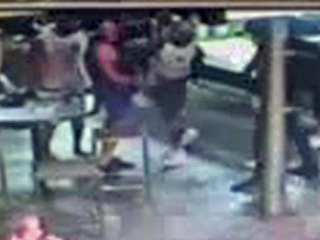 CCTV image of a brawl involving the Finks in the car park of the Hunter River Hotel in Maitland.