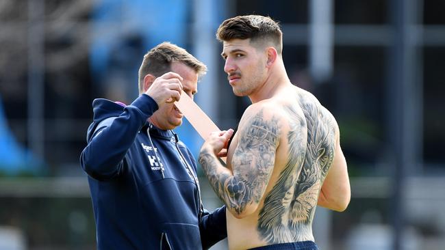 Curtis Scott (right) has just signed with Canberra Raiders from the Melbourne Storm.