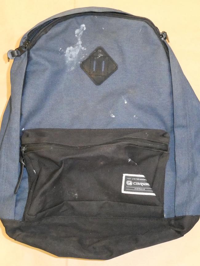 Ian Lees’ backpack located at Fairleigh Reserve. Picture: SA Police