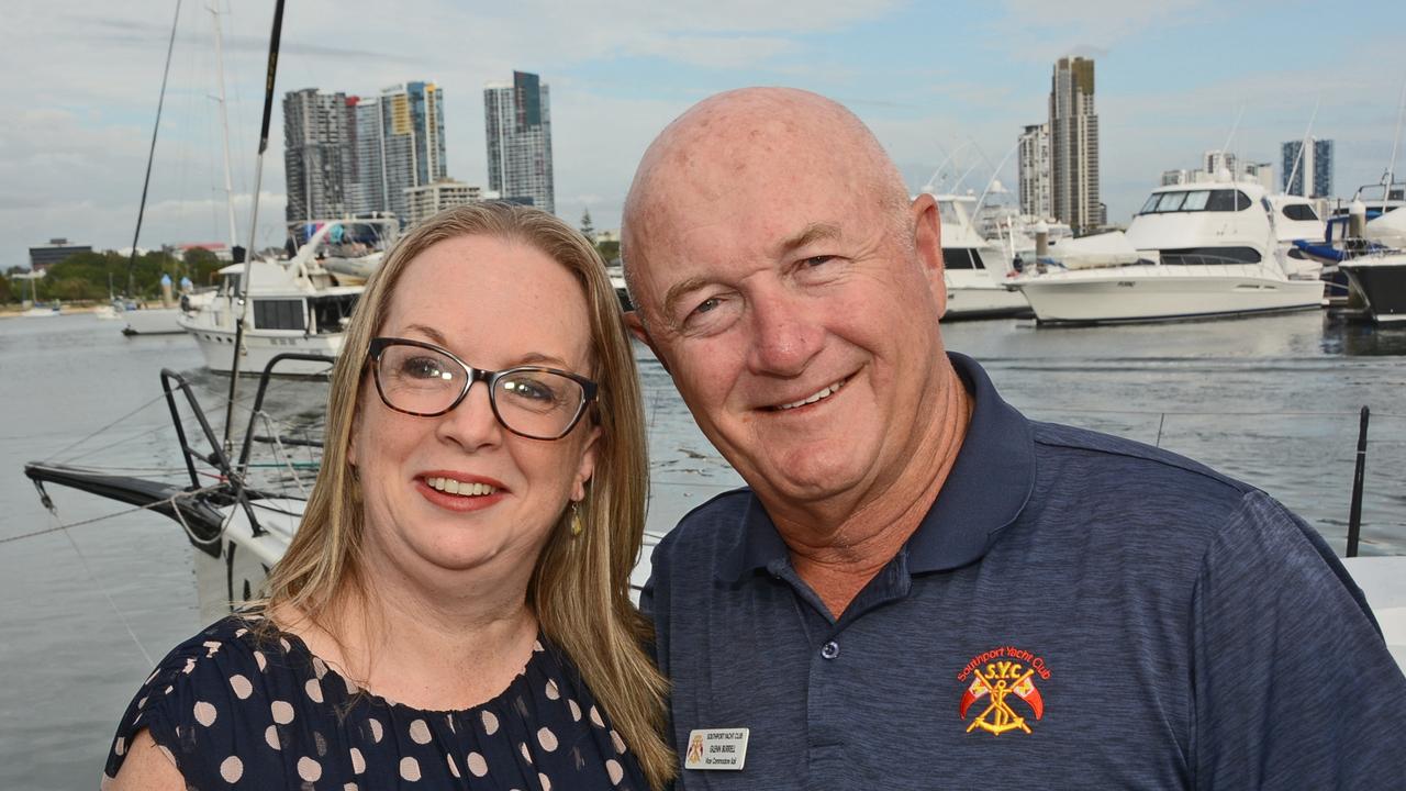 Karen Holdway and Glenn Burrell at Maritimo 11 farewell party at Southport Yacht Club, Main Beach. Pic: Regina King