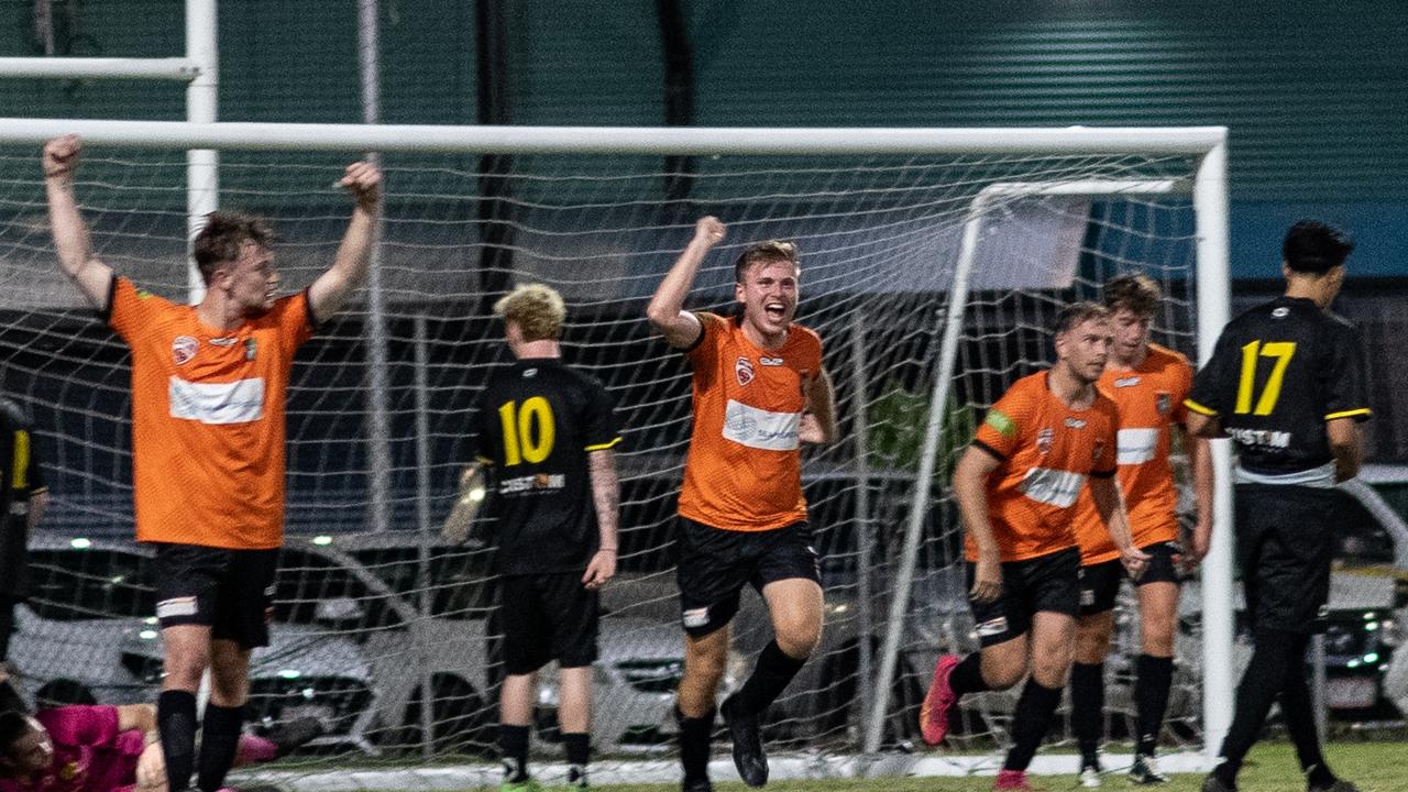 Whitsunday United players celebrate a goal. Picture: Tropix Photography