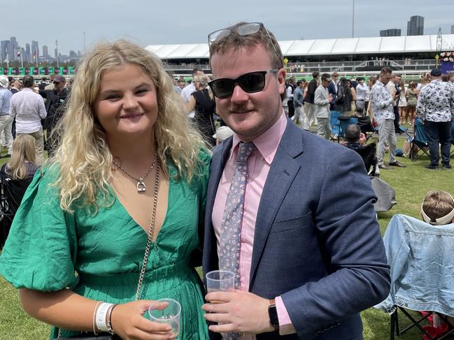 Lucy and Tom at Stakes Day 2024 at Flemington Racecourse.