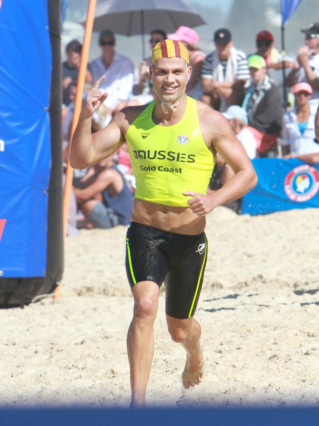 Max Brooks winning at the Australian Surf Lifesaving titles at Broadbeach on the Gold Coast. Photo: Harvpix