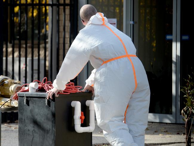 An industrial cleaner arrives at Keilor Downs College. Picture: Andrew Henshaw