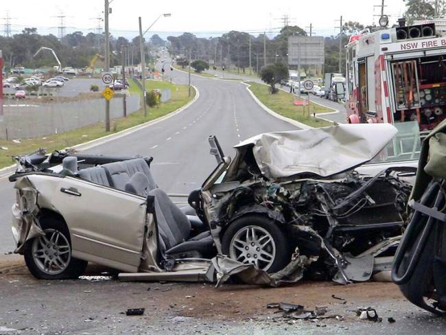 The Mitsubishi Verada owned by Troy and Tracey Smith after it was hit by a van in September 2004.  Picture: Facebook