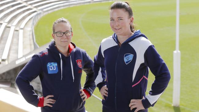 Hobart City Demons skipper Billie Keep, left, and Lindisfarne playing coach Jodie Mather are expecting a hard-fought encounter at North Hobart. Picture: MATT THOMPSON