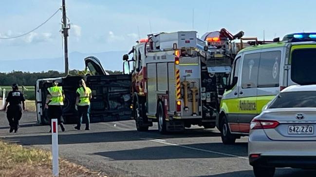 Emergency services respond to a crash on Taylors Beach Rd, between Halifax and Taylors Beach on Monday. Picture: Cameron Bates.