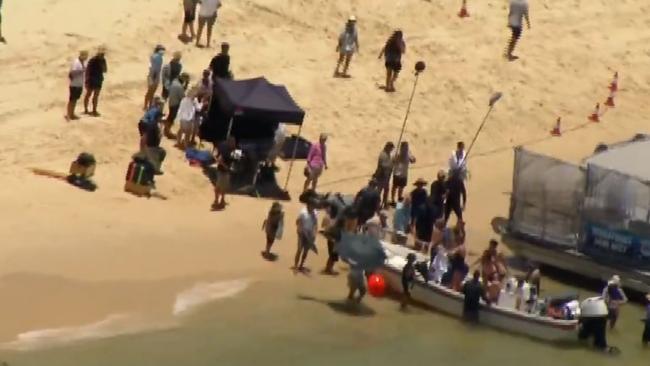 Filming on Tangalooma Moreton Island which may include Hollywood star George Clooney – Picture: Supplied 9 News