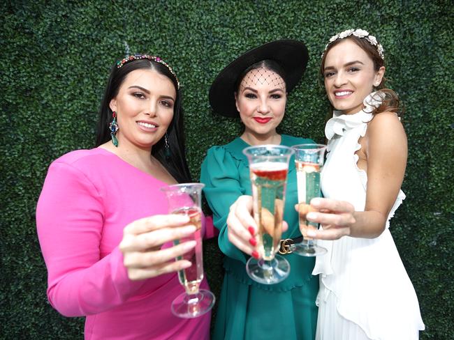 Dani Robertson Rebecca Forsythe and Nevena Kikic attend Melbourne Cup Day at The Gold Coast Turf Club. Photograph: Jason O’Brien.