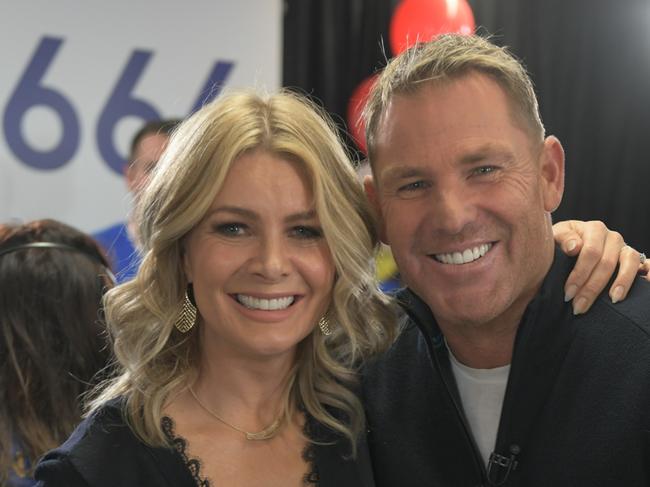 2018 Footy Show My Room Telethon. Natalie Bassingthwaighte and Shane Warne Picture: Supplied.