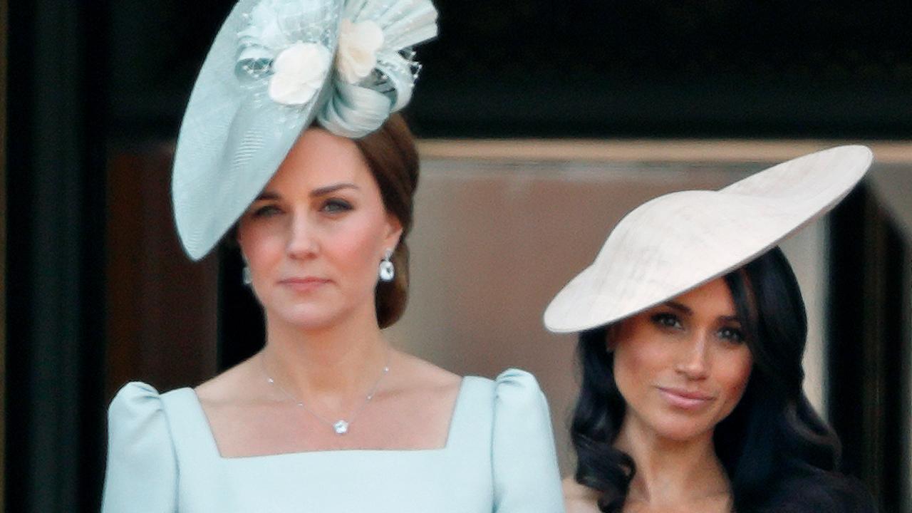 Kate and Meghan appeared strained on the balcony of Buckingham Palace during Trooping The Colour 2018. Picture: Max Mumby/Indigo/Getty Images