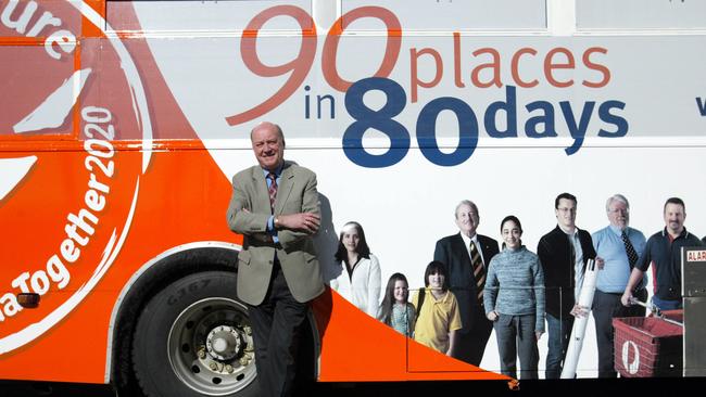 Tasmania Together Chairman Bob Campbell with the promotional bus for the five year review in Launceston